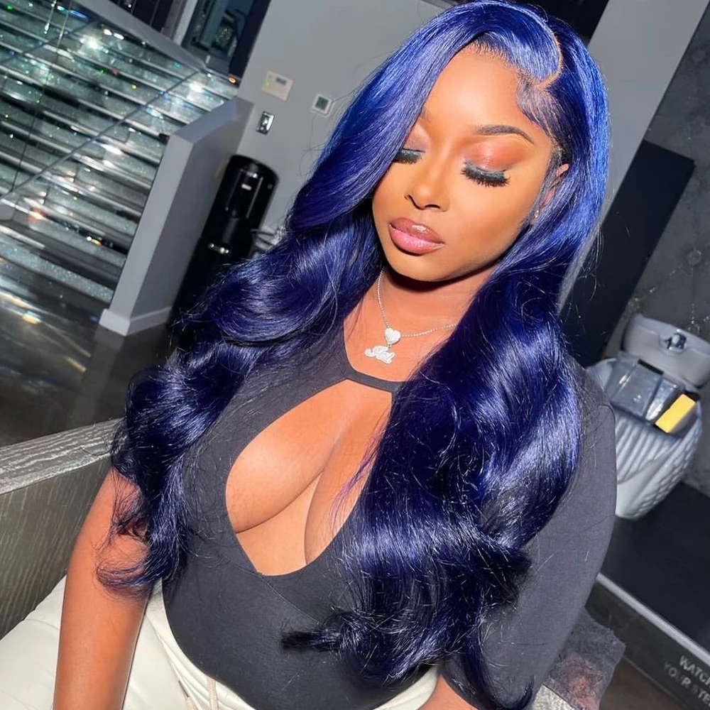 Navy Blue 13X4 13X6 Lace Frontal Body Wave Human Hair Wigs Glueless 5x5 Transparent Lace Closure Wigs For Women Pre Plucked 180%