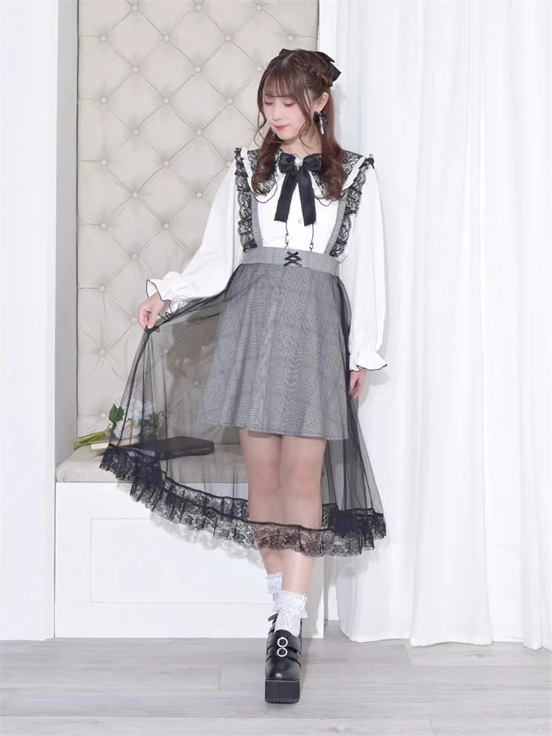 2025 New Spring Autumn Long Sleeve Sweet Lace Navy Collar Ruffles Loose Shirt Japanese Elegant Versatile Age Reduction Girl Top