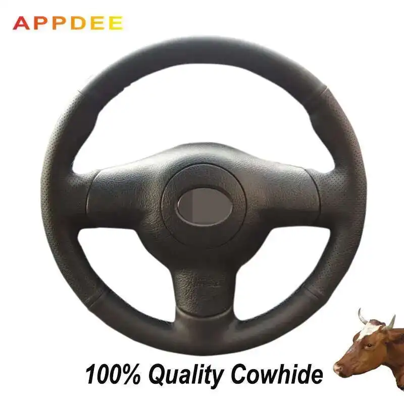 APPDEE Black Genuine Leather Car Steering Wheel Cover for Toyota Corolla 2004-2006 Caldina 2002-2007