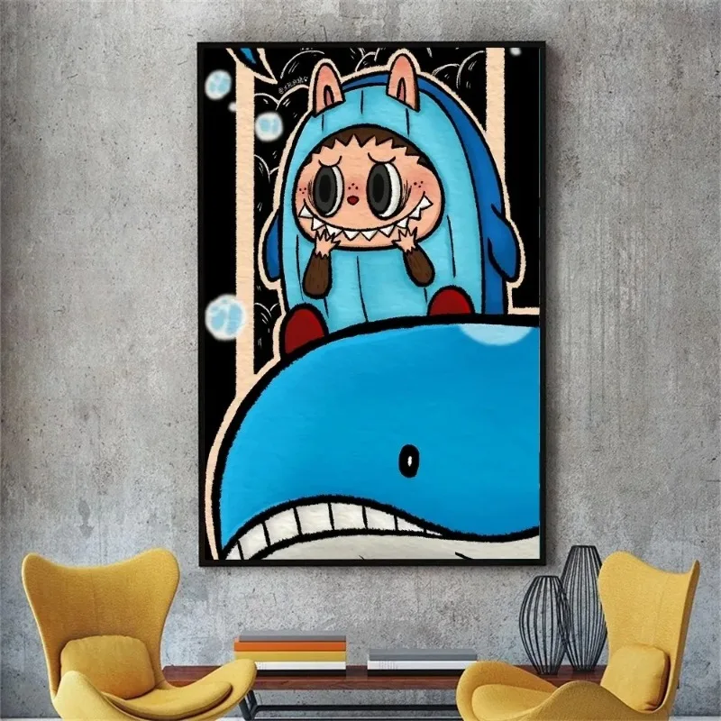 Cute Labubu Graffiti Art No Framed Canvas Poster Club Bar Paper Vintage Poster Wall Art Painting Bedroom Study Canvas painting