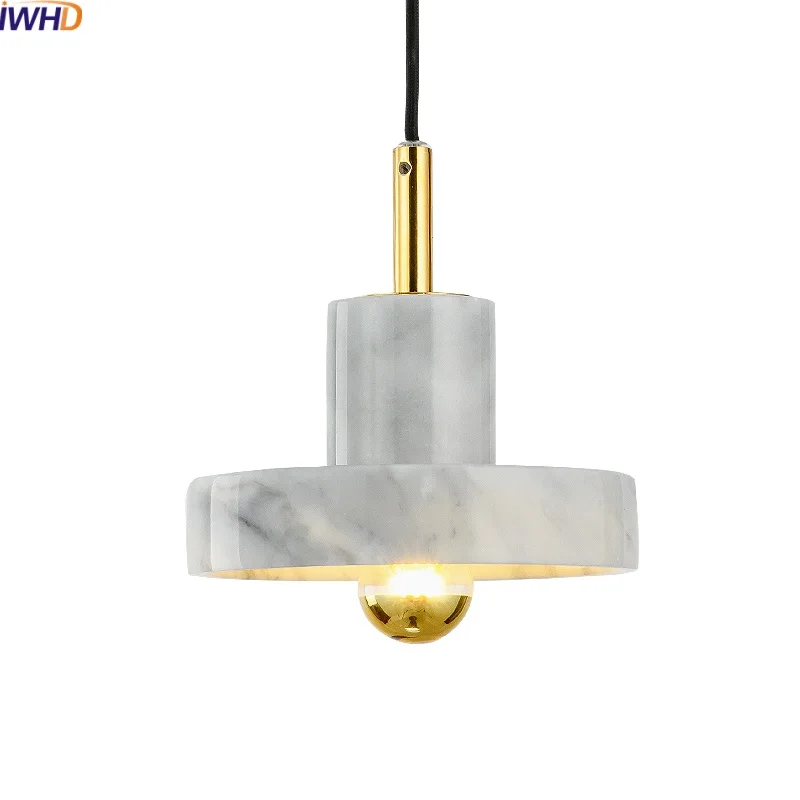 

IWHD White Marble LED Pendant Light Fixtures Dining Living Room Bedroom Home Decor Modern Hanging Lamp Chandelier Lamparas