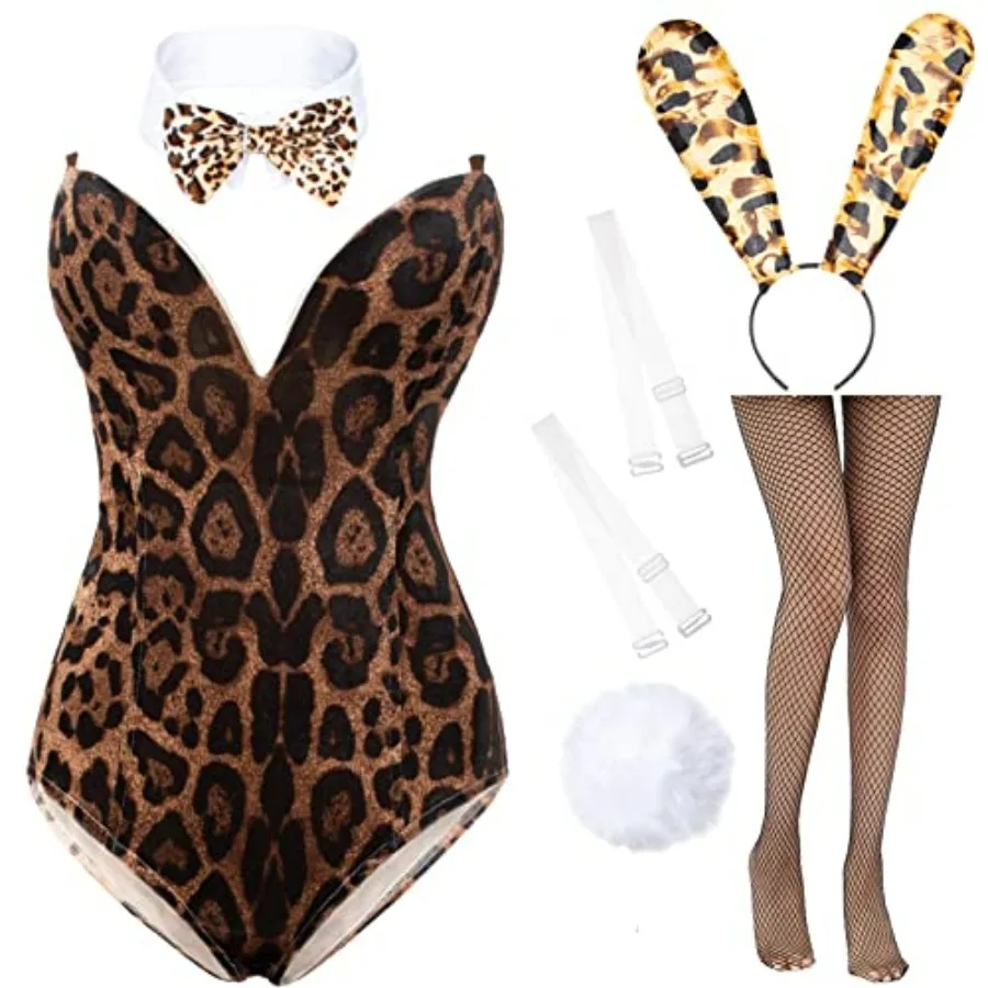 

Anime Womens Bunny Girl Costume One Pcs Bodysuit Halloween Cosplay Catsuit Bunny Headband Stockings Set