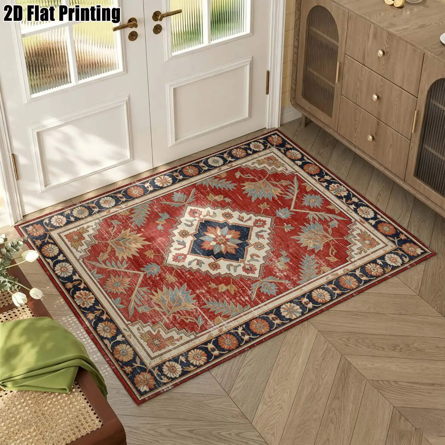 1Pc 2D Printed Retro Bohemian Geometric Carpet: European Vintage Simple Style, Home Decor, Multi-Size, Machine Washable, Suitable for Entrance, Dining, Foyer, Bedroom, Study, Living Room as a Mat/Carpet