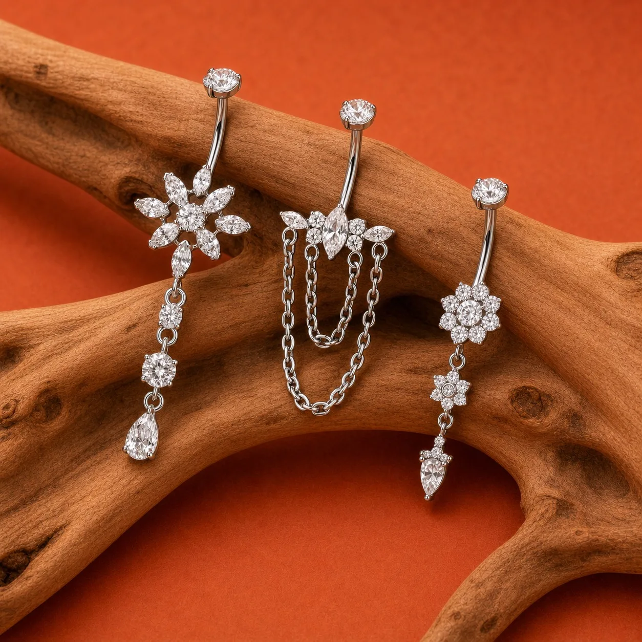 ASTM F136 Titanium Chain Pendant Banana Belly Button Piercing 14G Internal Thread Navel Marquise Sexy Belly Button Rings New