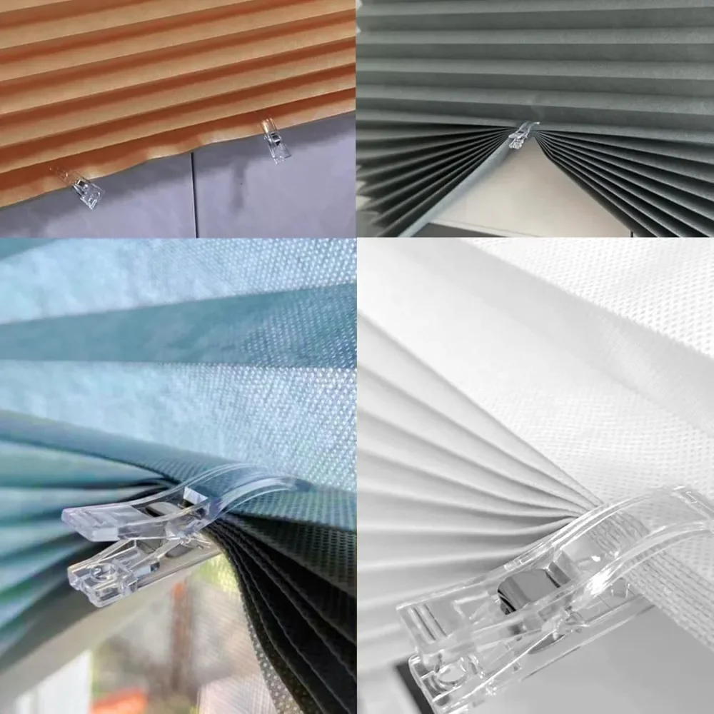 للستائر الشفافة بدون الماس 12 مشبكًا بلاستيكيًا لستائر التعتيم اللاسلكية، مشابك ستائر ظلة مطوية