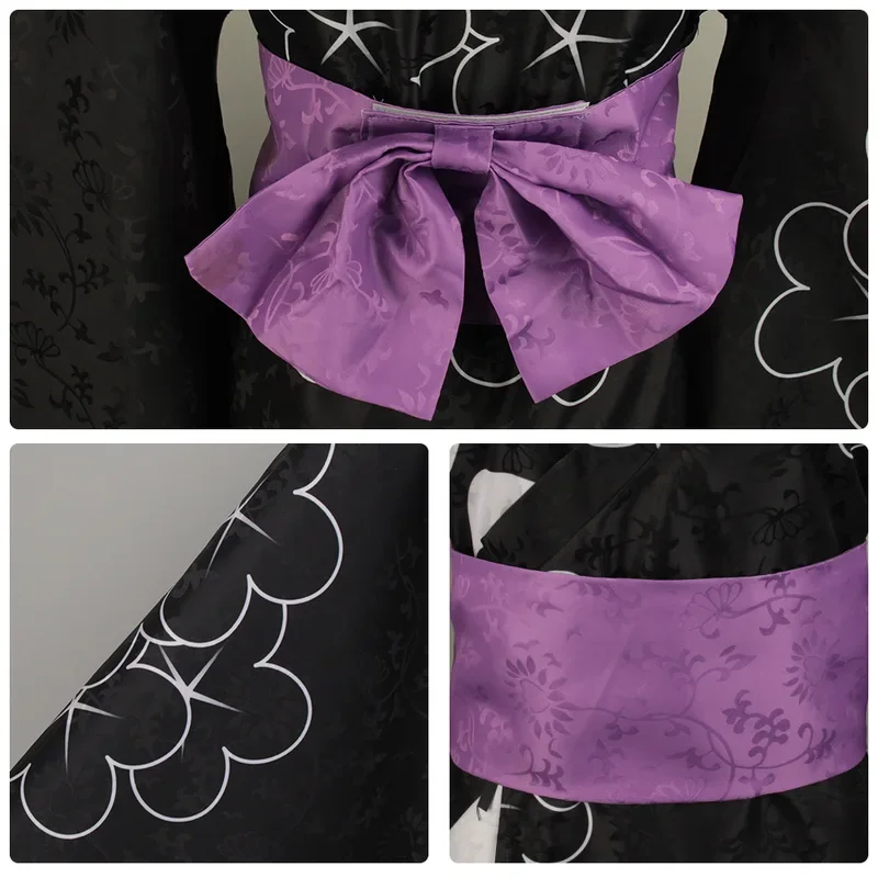 Kitagawa Marin Cosplay Costume Black and Purple Patterned Kimono Japanese Kimono Halloween Carnival Party Dress for Women Gir！1e