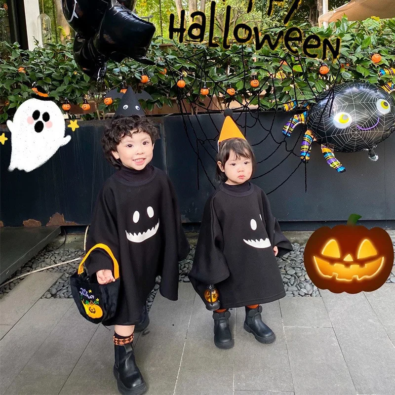 Disfraz de fantasma de Halloween para niños, conjunto de capa, traje de fiesta para niños y niñas en edad preescolar, Color puro