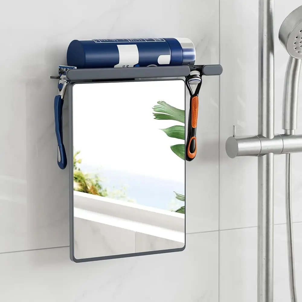 

TAILI Shower Mirror Fogless for Shaving with Razor Holder, Anti-Fog for Bathroom, Makeup Shave Mirror, Shatterproof & Removable