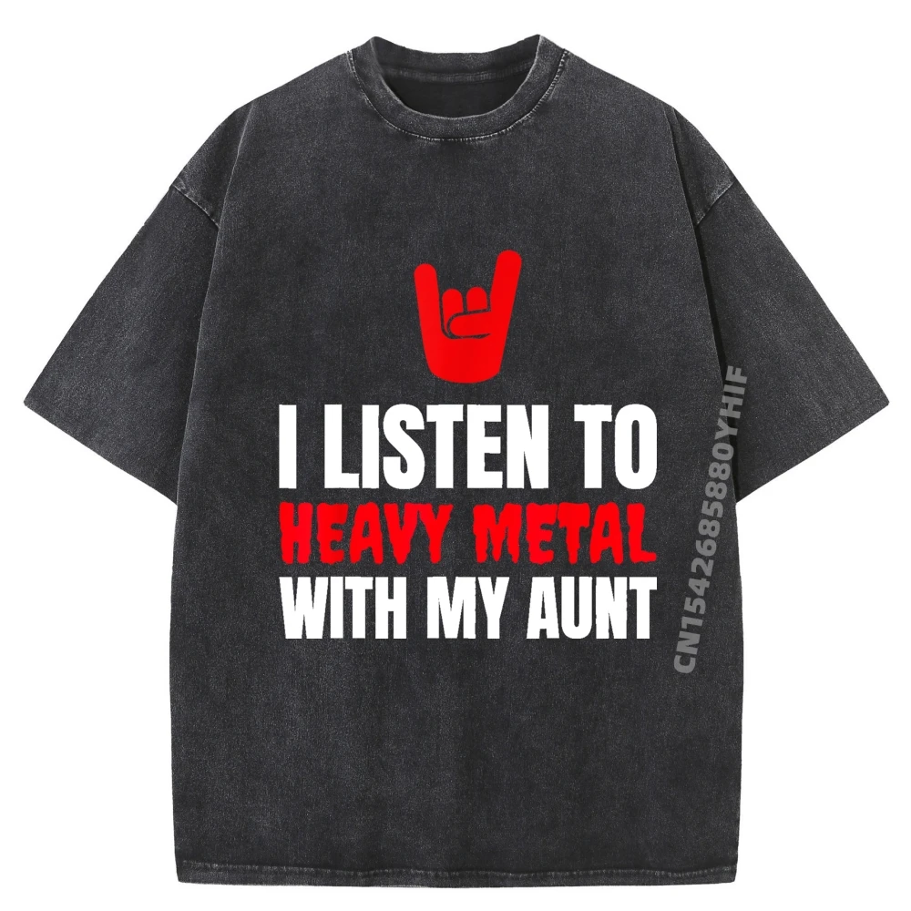 

Goth I Listen To With My Aunt Brand Clothing Streetwear Normal Printed T-shirt Men Loose Washed Shirt Hip Hop