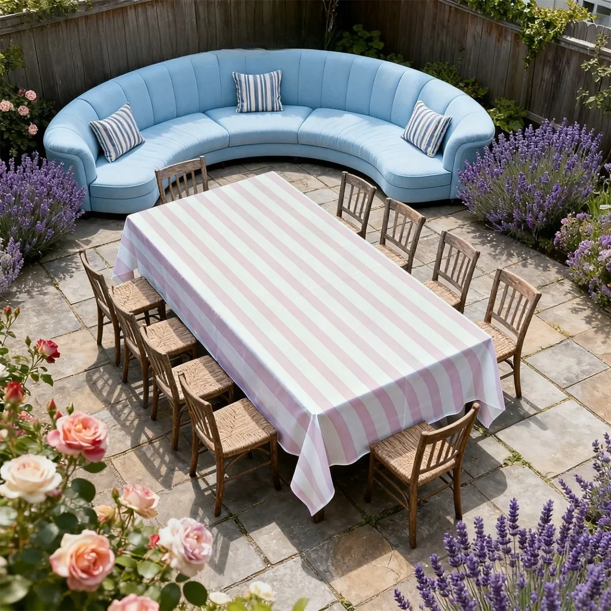 1pc Rectangular Powder White Stripes, Simple Style Printed Tablecloth Yzb