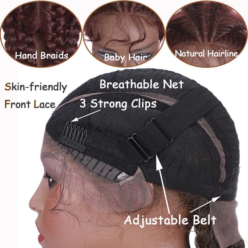 My-Lady Synthetic Long Braided Lace Front Wig for Black Women Cornrow Braids African American 360 Lace Wigs With Baby Hair 613C