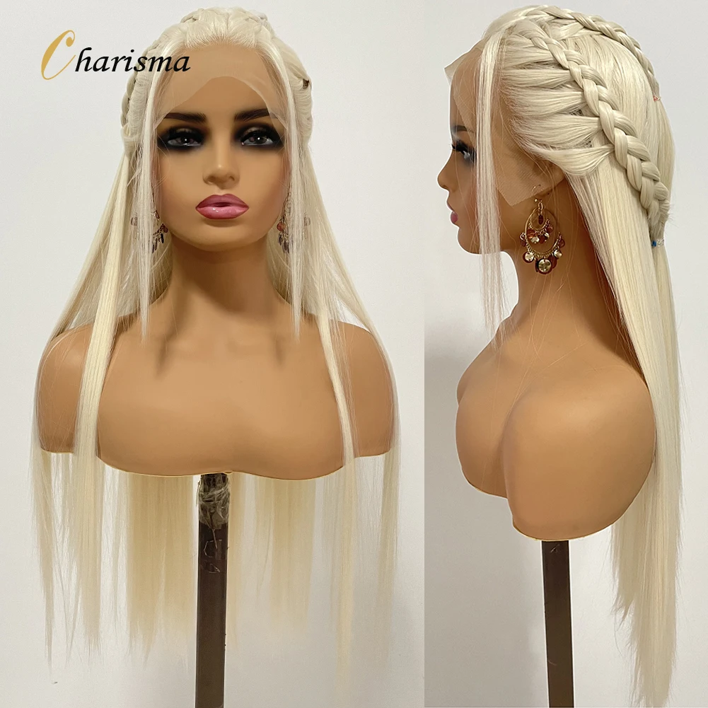 Charisma Synthetic Lace Front Wig Blonde Hair Wigs With Braided Synthetic Wigs For Women Natural Hairline Heat Resitant Fiber