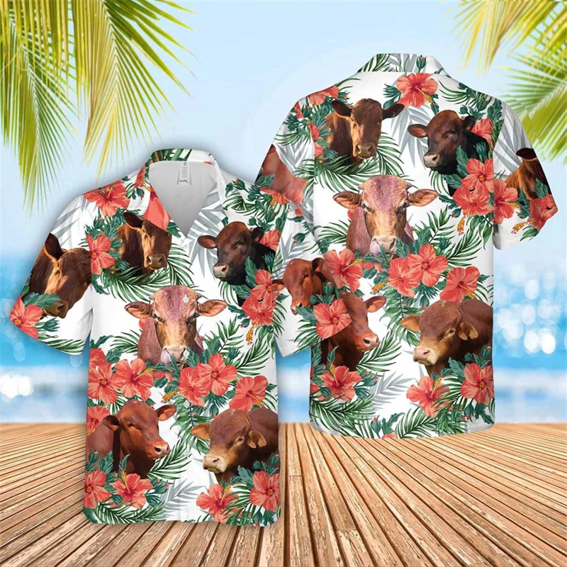 

3D Print Cow Graphic Hawaiian Beach Shirts Cute Design Cats Face Shirt For Men Clothes Funny Customized Photos Female Blouses