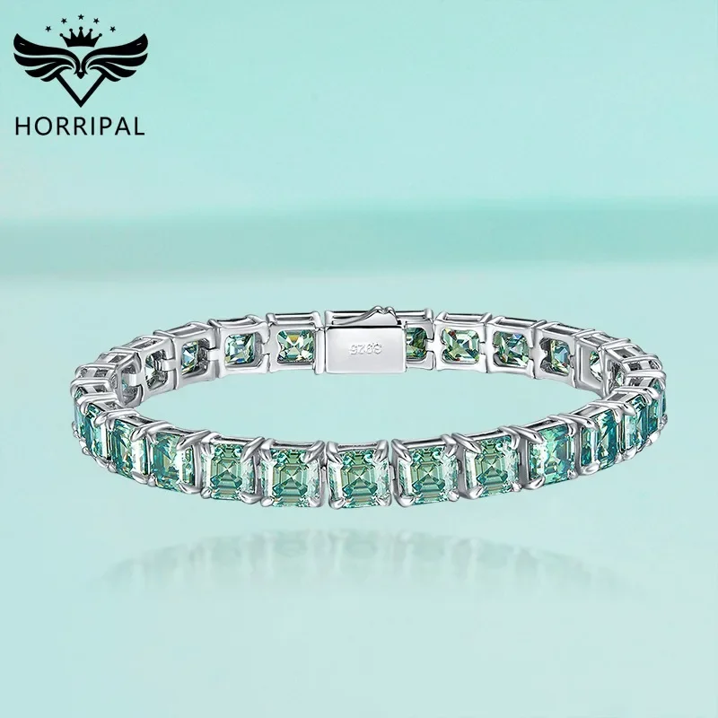 

High Quality 5.5MM Green Moissanite Tennis Bracelet Plated 18K White Gold S925 Sterling Silver Hip Hop Bracelets for Man Women