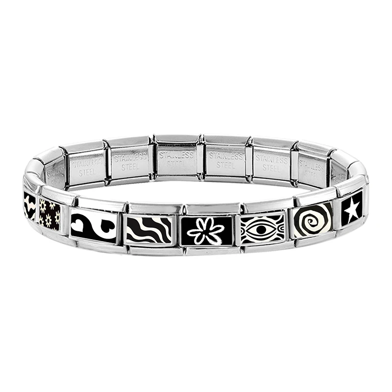 1 قطعة عيون سوداء نجمة القلب الزهور القطط السحر الإيطالي صالح 9 مللي متر الفولاذ المقاوم للصدأ النساء سوار الموضة هدايا مجوهرات ذاتية الصنع #4