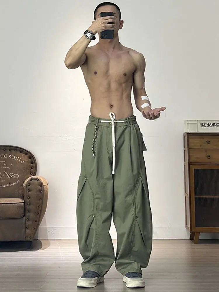 

Мужские повседневные брюки от американского модного бренда High Street Fashion: геометрический трехмерный крой, свободные брюки-карго в стиле милитари для работы