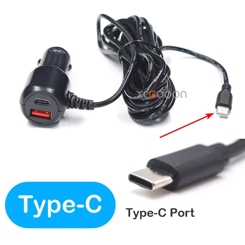 5V 3A Dashcam autocamera DVR autolader adapter met dubbele 2 Quick Charging QC3.0 USB en met Micro Mini Type-C interface