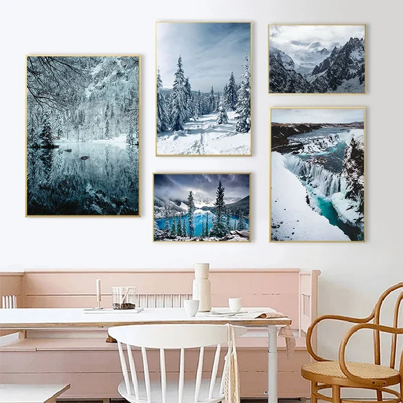 1pc frameless Canvas Modern Simple Wall Art Ice Forest Houses HD Canvas Painting Poster Prints Home Bedroom Living Room Decorati