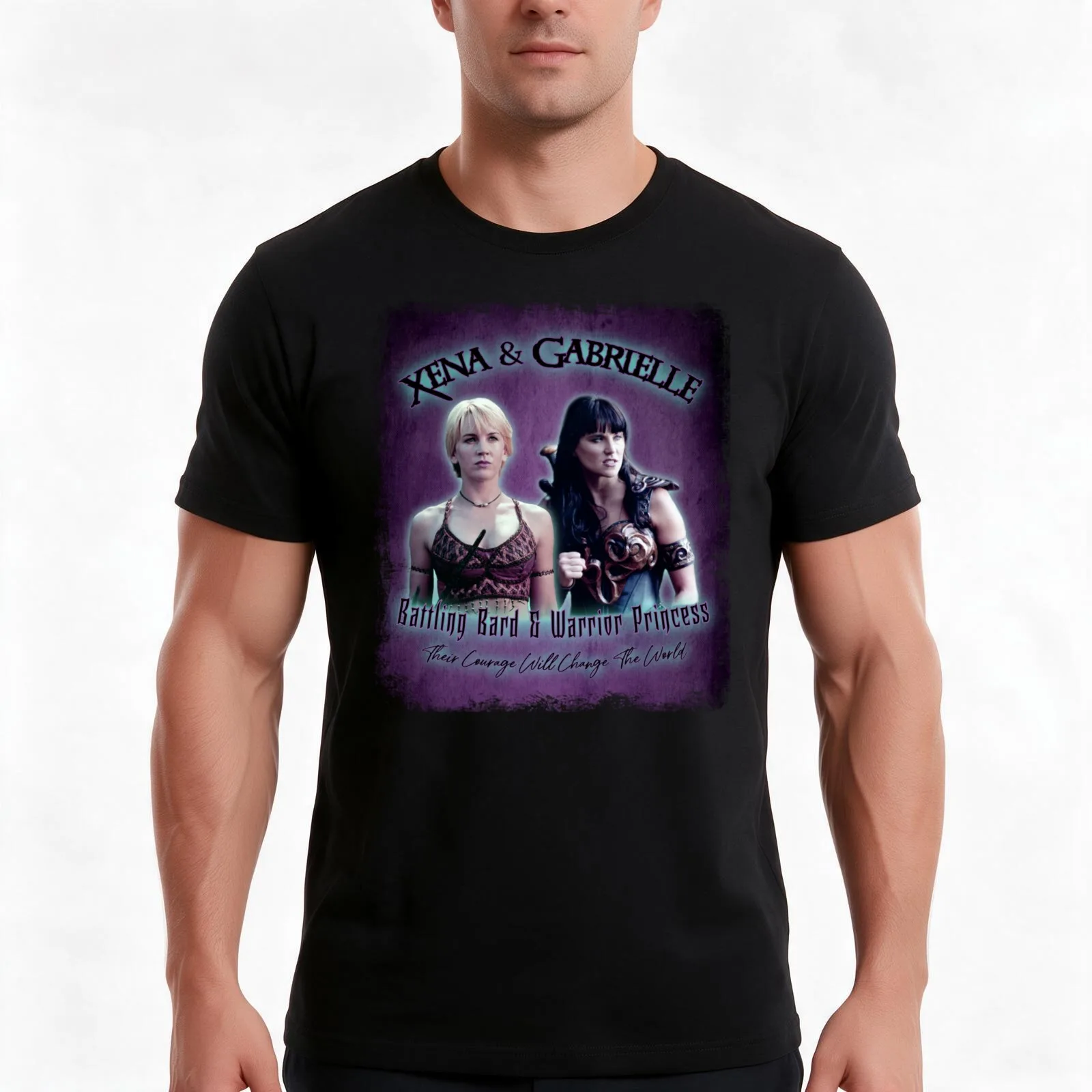 Xena & Gabrielle Vintage Style T-Shirt, Summer Casual Cotton Tee, Oversized Streetwear Tops, Vintage Graphic Print, 100% Cotton