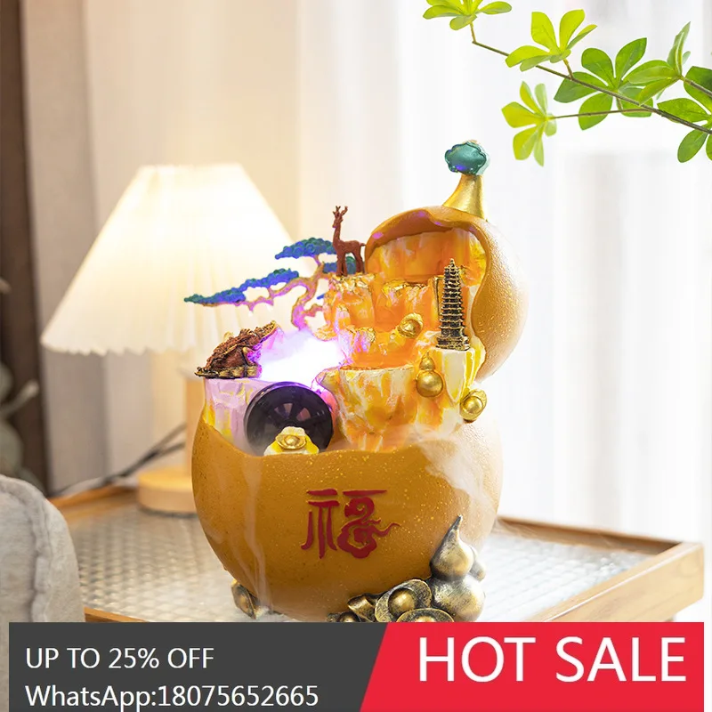 

HLZ Gourd Rockery Water Flow Wealth-Attracting Ornament Small Desktop Home Living Room Office Decoration Ornament