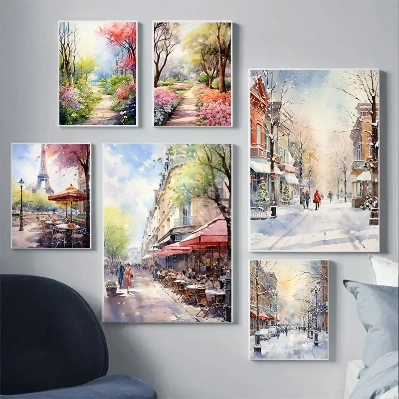 Home Decor Interior Paintings Winter Decoration Pictures Room Wall Art Canvas Painting Park Scenery Street Posters for Wall