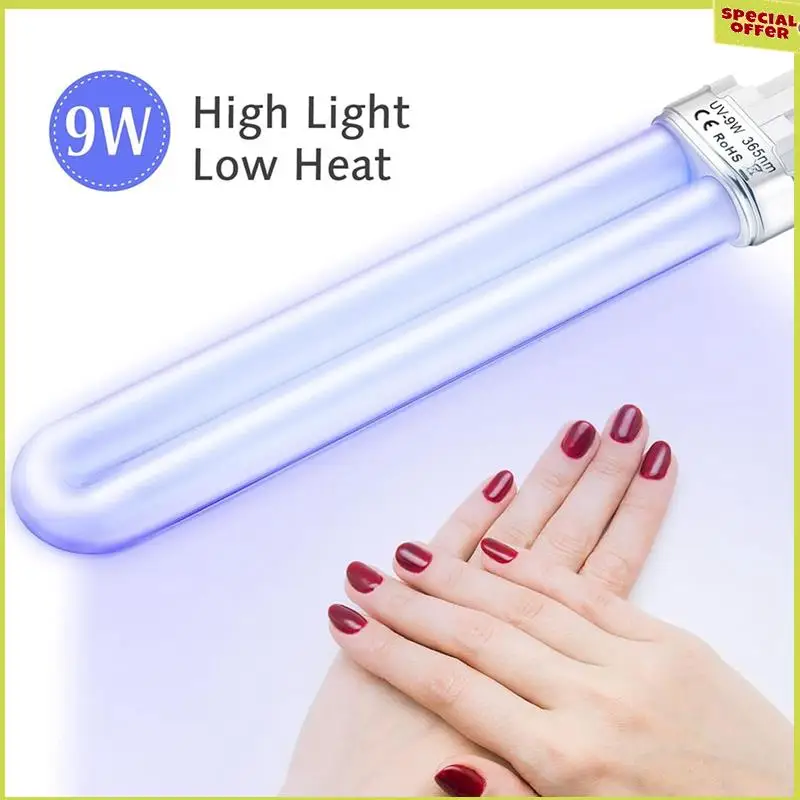 

A34R 6 Pack For Nail Art Dryer Replacement 9W U-Shaped 365Nm UV Lamp Light Bulb Tube–Not Inductance Bulb Included
