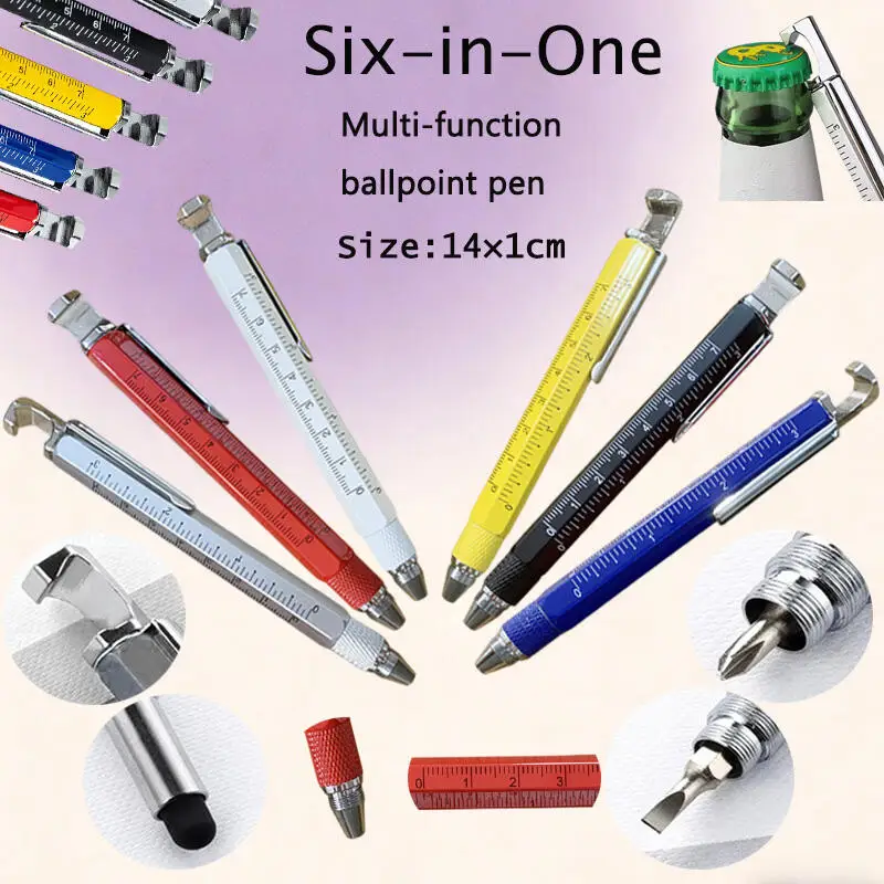 6-in-1 Multi-Tool Pen  Mobile Phone Holder, Bottle Opener, Stylus, Scale Ruler, Screwdriver, Ballpoint Pen