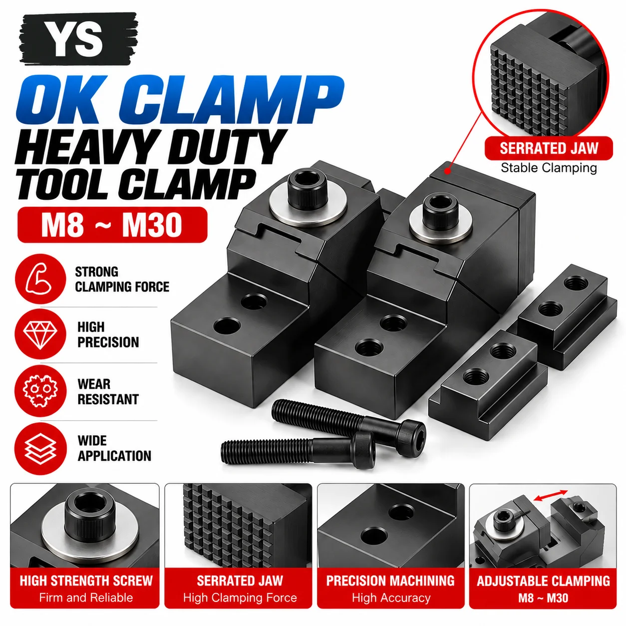 YS New CNC Side Fixture Clamp Fixed Precision OK Vise Auxiliary Frog Clamp Flat Curved End Bench Vice Workholding Fixturing Tool