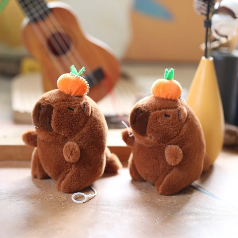 Cute Tail Shaking Plush Toy Cartoon Guinea Pig Pendant Soft Stuffed Doll Keychain Backpack Car Key Ring Decor Kid Gift