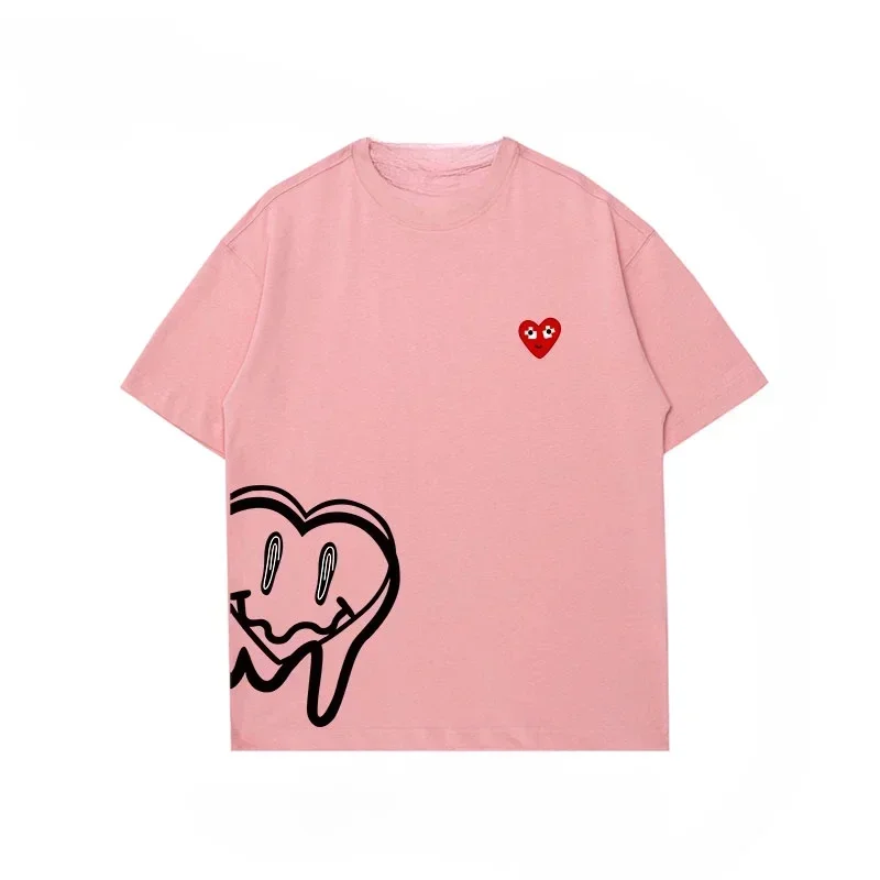 2025 New Japanese Fashion Brand Pattern Printed Pure Cotton Short Sleeve T-shirt Street Style Breathable Couple Short Sleeve