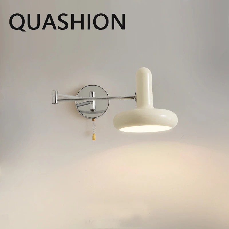 

QUASHION Nordic Style Home Decor Wall Lamps LED Metal Lampshade Swing Arm Angle Adjustable Sconce Lights Bedside Reading Lustres