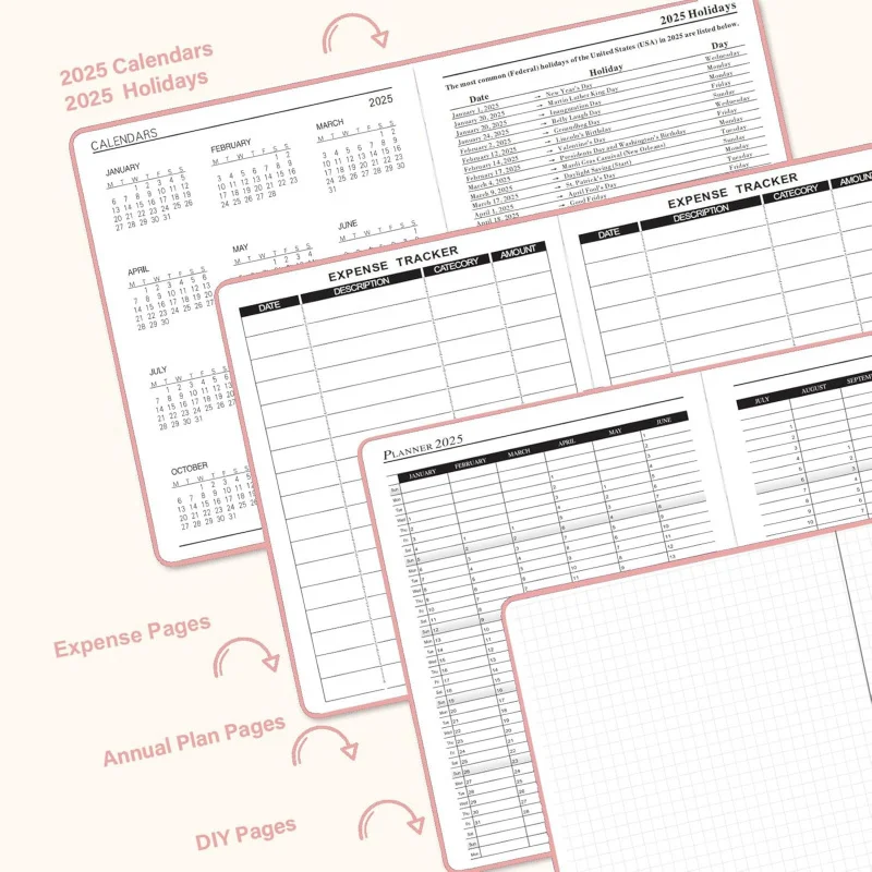 Faux Planner - Daily Hourly Agenda 2025, 8.5x5.8, Pink