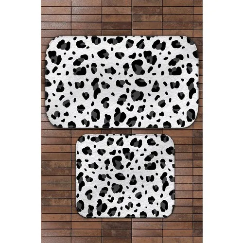 Bouquet Home 2gang Black Gray Leopard Suit Bath Mats and Toilet Seat Pad