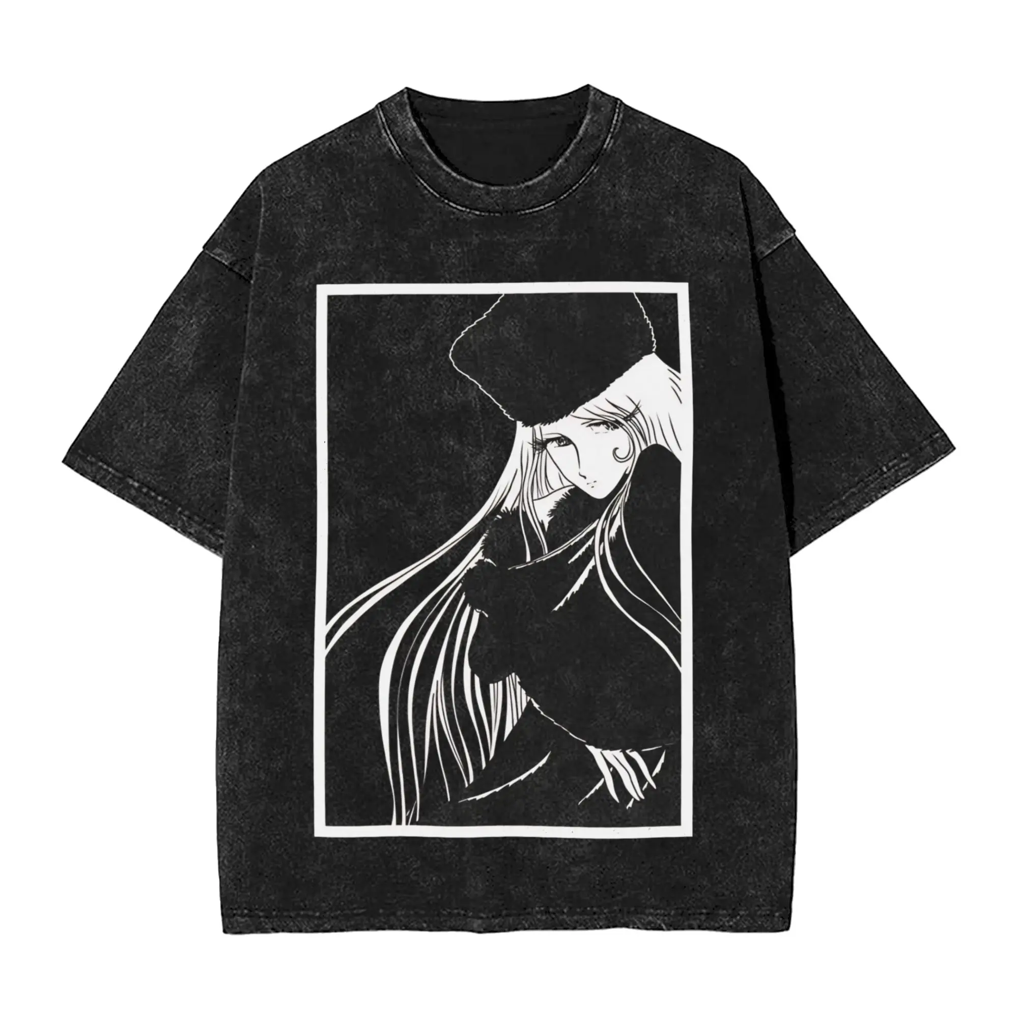 Galaxy Express 999 Washed T-Shirt Male  Y2K Basic Cotton T Shirts Beach Crew Neck Leisure Tees Design Big Size Clothing