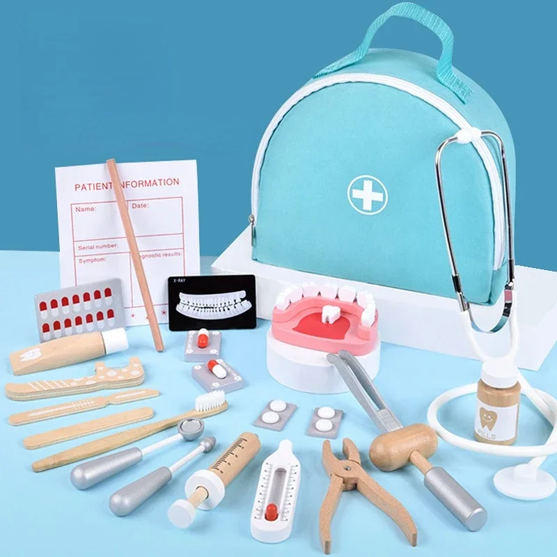 New Kids Role Playing Pretend Toy Wooden Pretend Play Doctor Educational Toys for Children Medical Simulation Medicine Chest Set