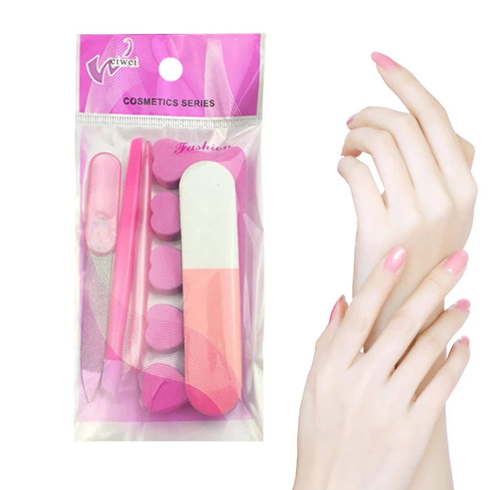 5 stuks manicure nagel gereedschap pak nagel schuurvijlen bufferblok manicure gereedschap pedicure gel set (roze)