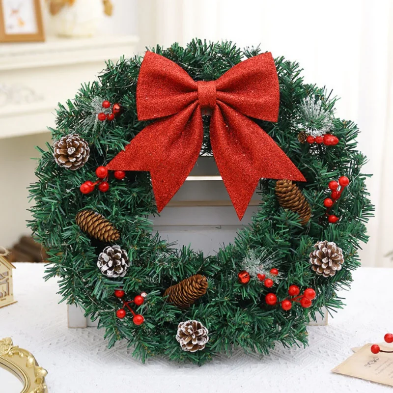 

Christmas Wreaths With Artificial Pine Cone Berries Bowknot Wreaths Xmas Tree DIY Garlands Vine Rings 40/50/60cm Xmas Wreaths