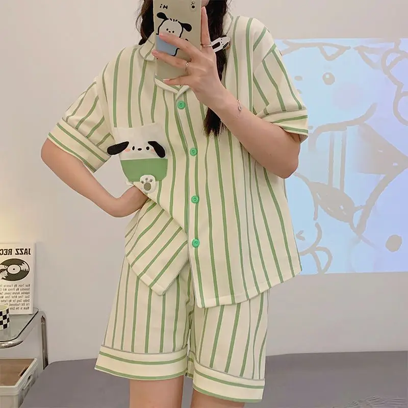 

Sanrio Pochacco Cute Pajamas Set Shorts Short Sleeve Sleepwear Kawaii Cartoon Nightie Student Pijama Summer Dresses Home Clothes
