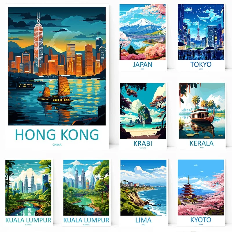 Hong Kong Japan Kerala Kyoto Kuala Lumpur Asia Travel Poster Canvas Printing Decor Living Room Bedroom Wall Art Home Decor Gifts