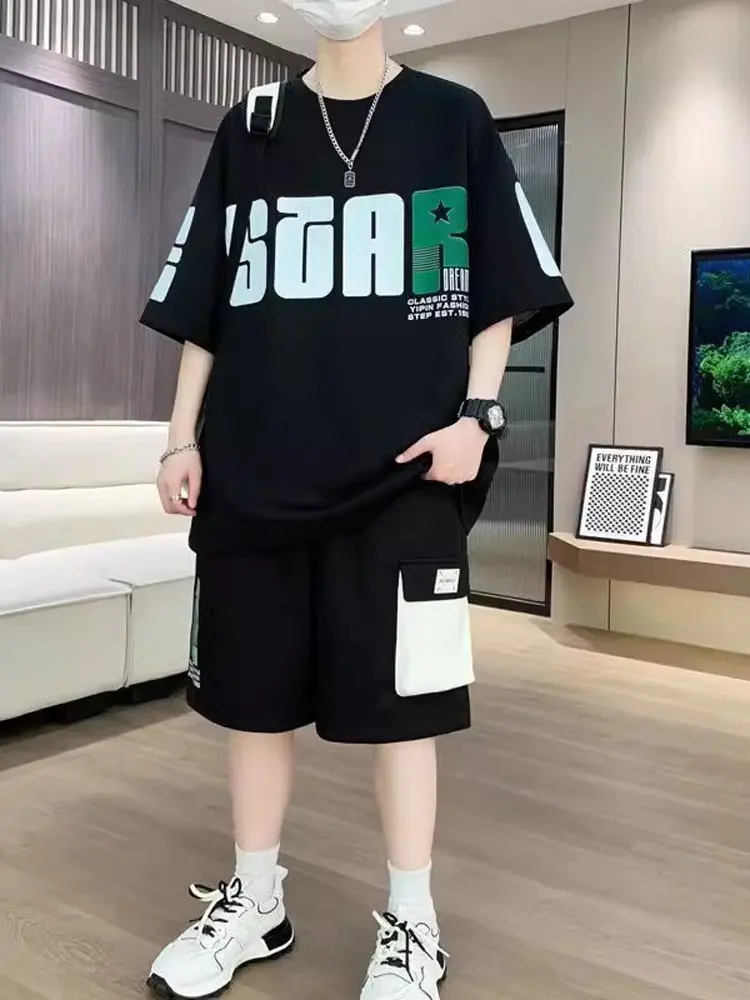 

2025 New Men's Sportswear Set ort Sve orts Sli High School Students Casual Sportswear Polyester Fiber Summer Colle...