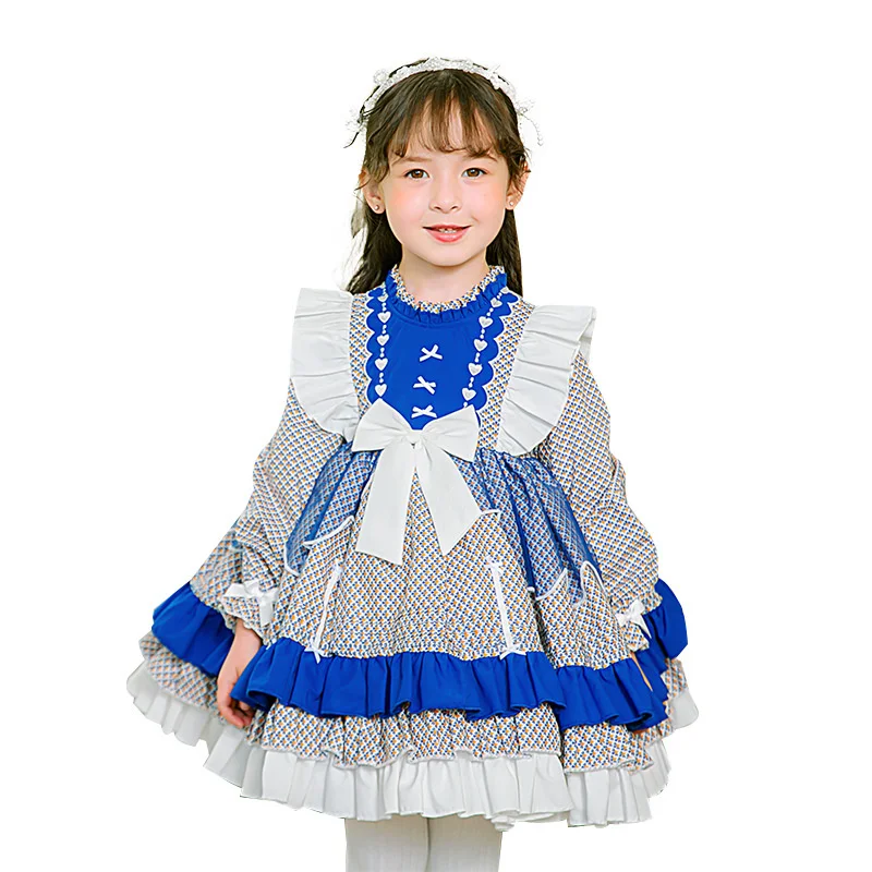 Lolita Rock der Kinder 2022 Herbst Neue Mädchen Lolita Langarm Floral Kleid Hohe Farbe