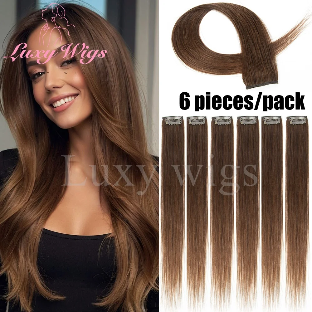 6pcs/set Clip in One Piece Hair Extensions Human Hair Women Natural Black Brown Blonde Straight Clip in Human Hair Accessories