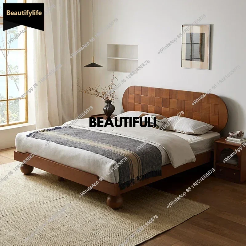 D80 Pretty Wood Double Bed Simple Storage Floor Low Safe Queen King Beds Bases Bedroom Loft Modern Cama Matrimonial Furniture Ho