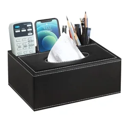 Multifunctional Tissue Box with Stationery Remote Control Box, Decorative Tissue Pen Remote Organizer for Home/Office/Restaurant