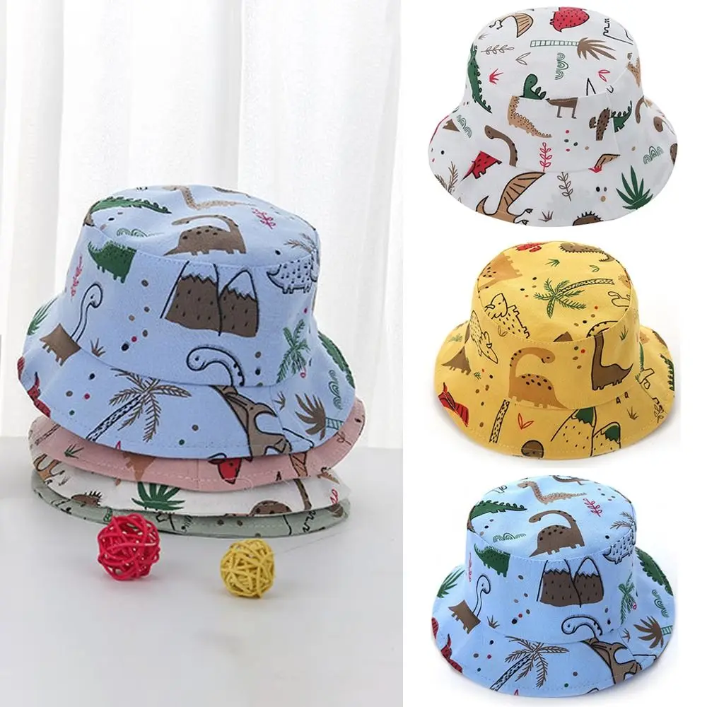 Scalp Protection Baby Bucket Caps Adjustable Cartoon Dinosaur Print Infant Fisherman Cap Sunscreen Children Sunscreen Hat