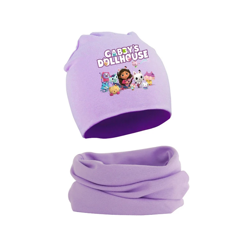 Gabby dollhouses menina bebê chapéu cachecol anime bonito outono inverno quente algodão confortável criança gorro crianças malha boné colarinho 2 peças conjunto