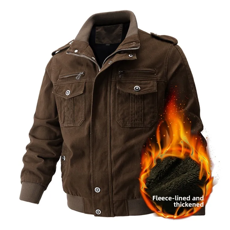 

New Winter Men Fleece Warm Tooling Coats Casual Down Jackets Quality Male 100% Cotton Multi-pockets Cargo Jackets Coats Size 6XL