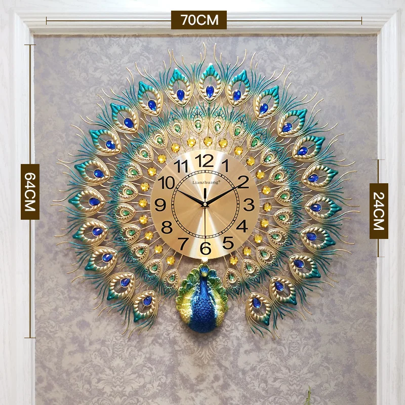 

Luxury Home Decoration Metal Wall Art Wholesale Peacock Wall Mounted Clock 3D