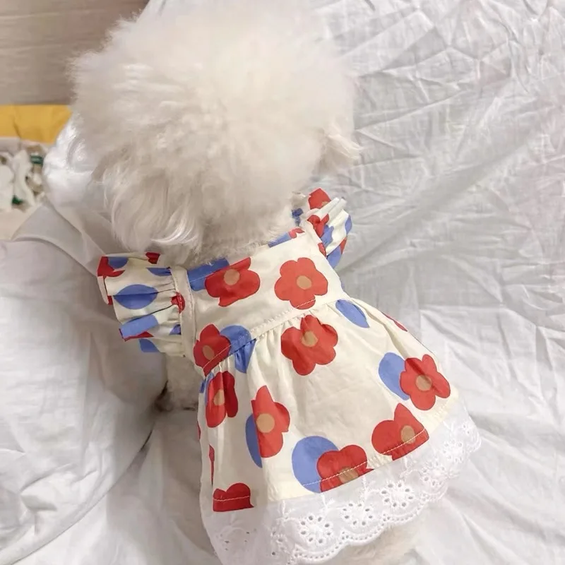 

Summer Floral Fly Sleeve Teddy Skirt Bichon Frise Pretty Dress Breathable Pullover for Small and Medium Dogs