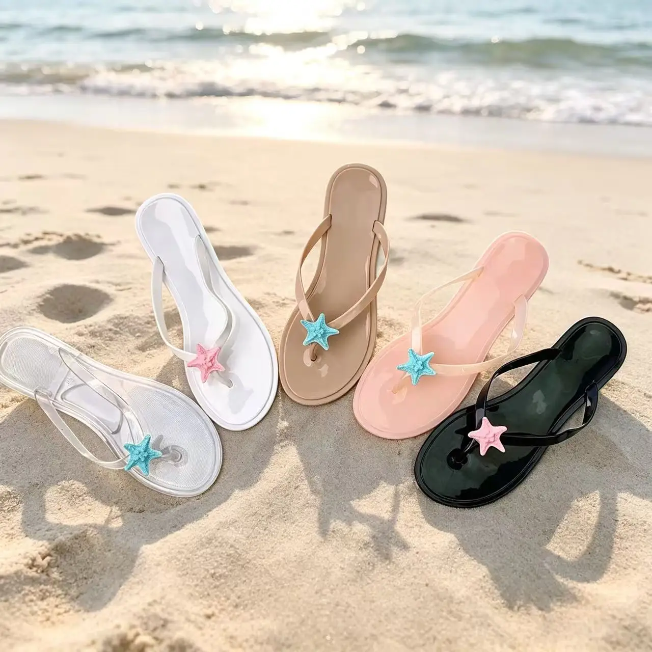 Women's Flip-Flops 2026 Summer New Starfish Jelly Sandals Beach Shoes for Outdoor Wear Vacation Thong Sandals Flat Flip-Flops